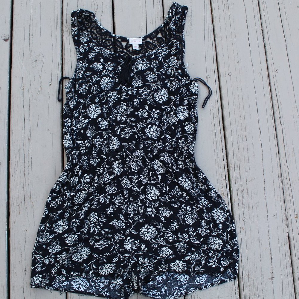 CAPE JUBY Black White Floral Tank Romper M - Picture 1 of 5